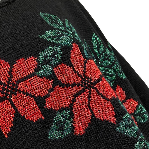 Vintage Holiday Time Metallic Poinsettia Black Christmas Sweater - Picture 6 of 12